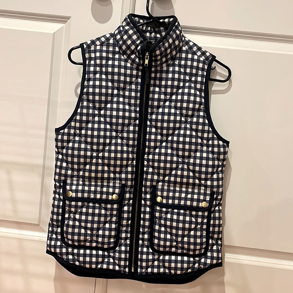 J Crew XS navy gingham puffer vest